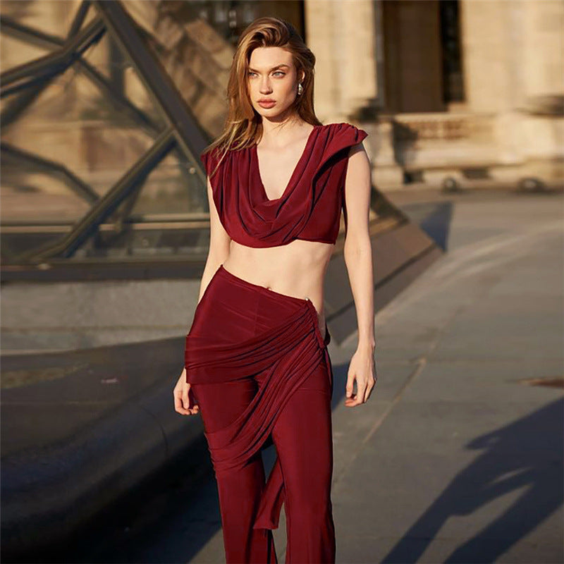 Damen Elegantes Jumpsuit-Set mit Drapierung und schmalem Bein R&B