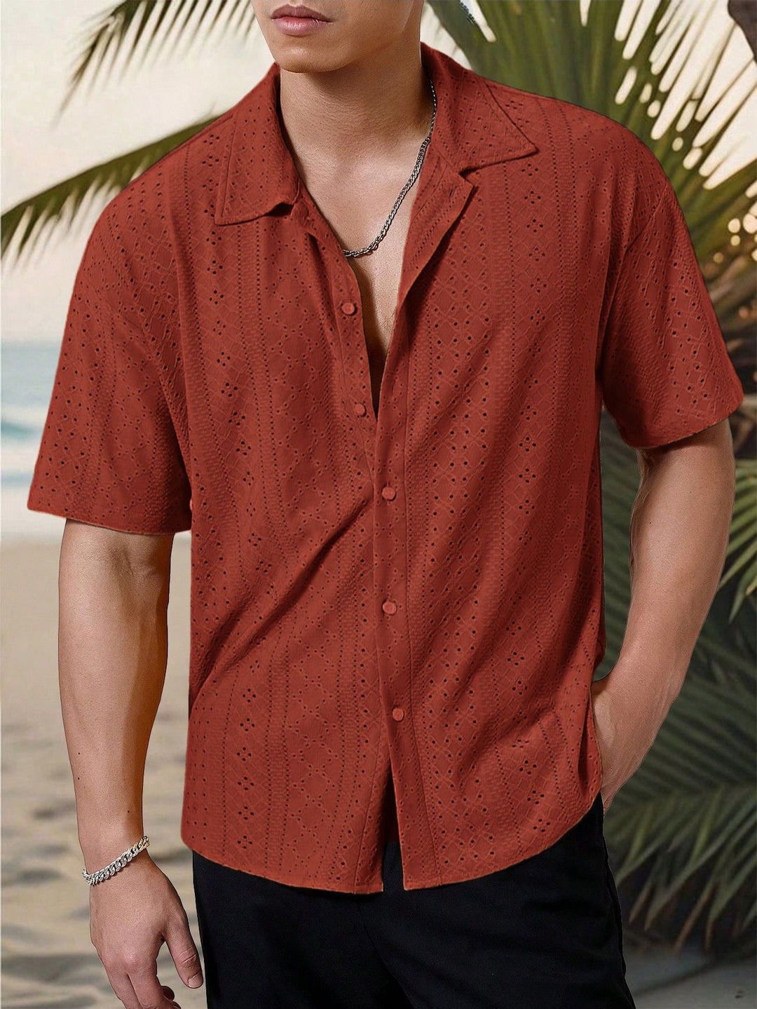 Herren Kurzarmhemd mit strukturiertem Design und atmungsaktivem Material R&B