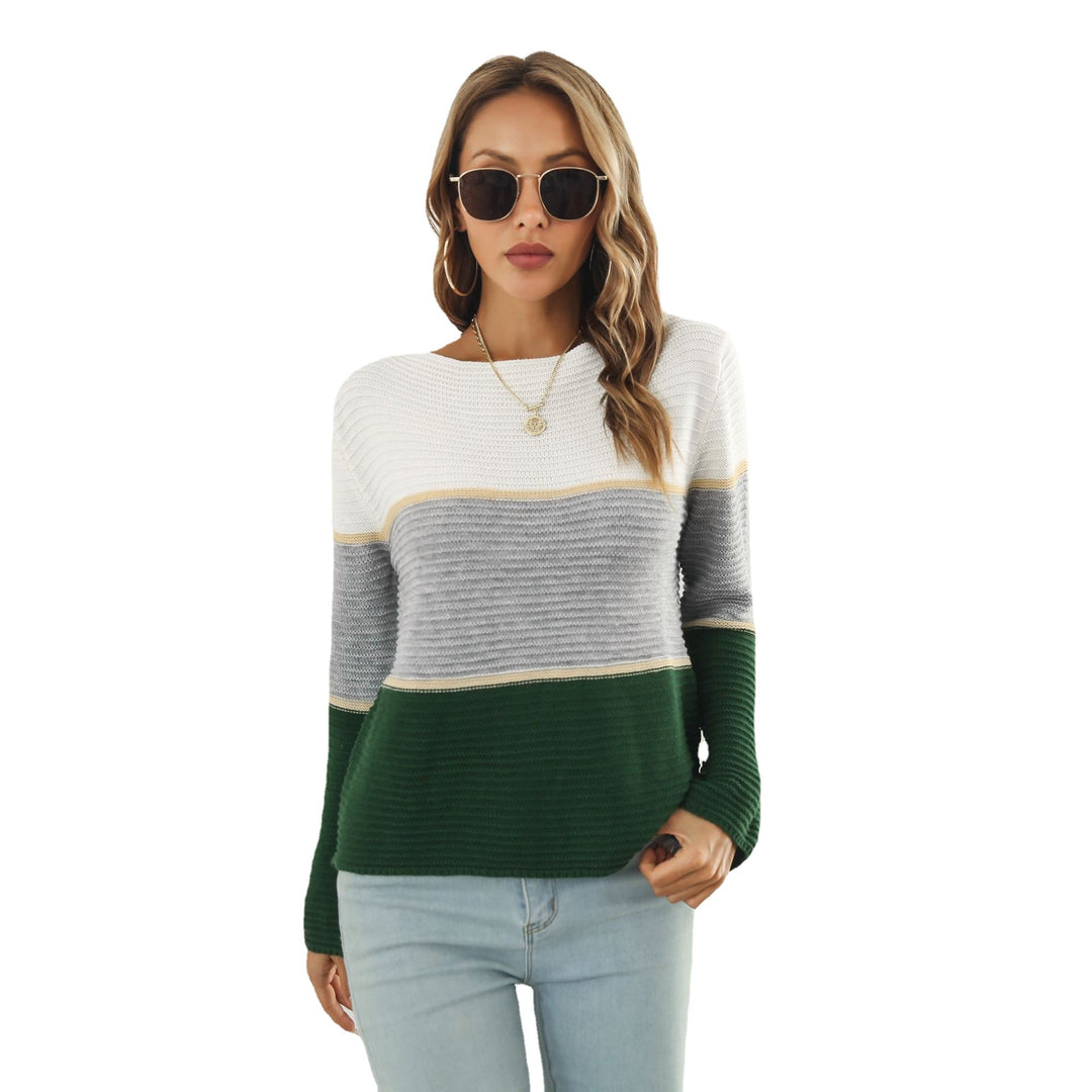 Damen Off-Shoulder Strickpullover mit modernen Farbblock-Design R&B