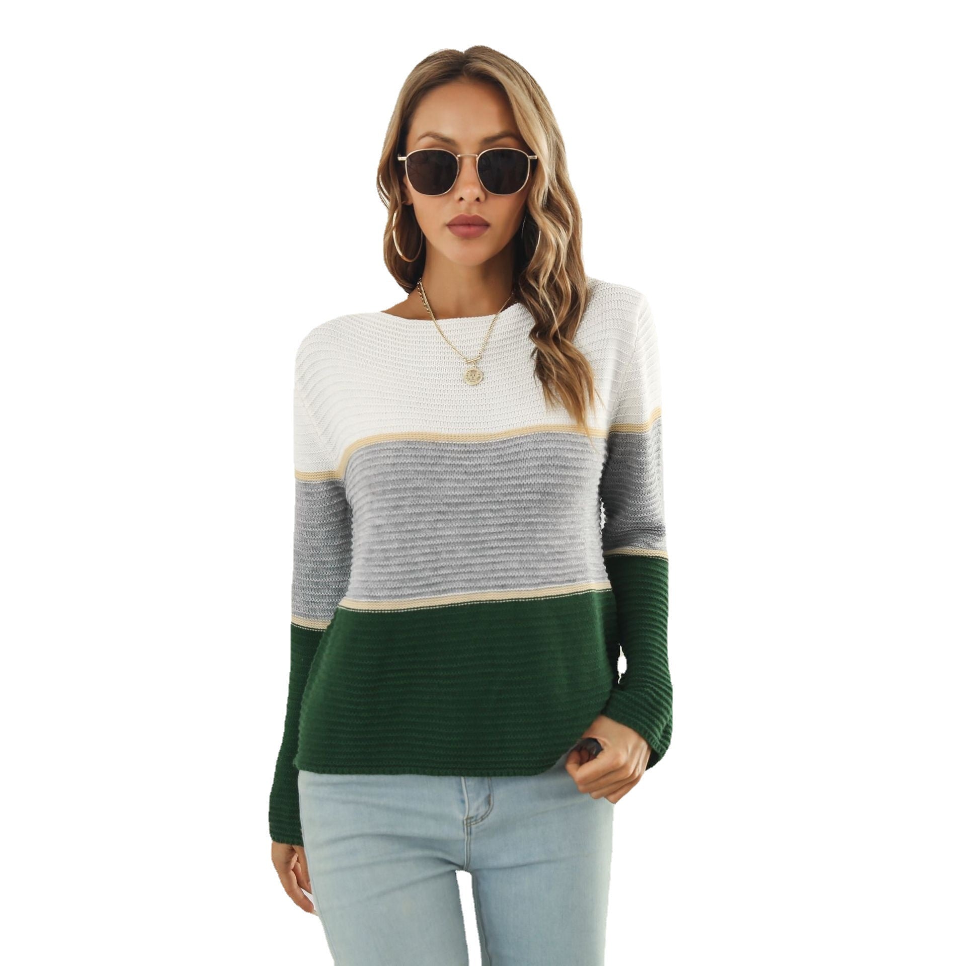 Damen Off-Shoulder Strickpullover mit modernen Farbblock-Design R&B