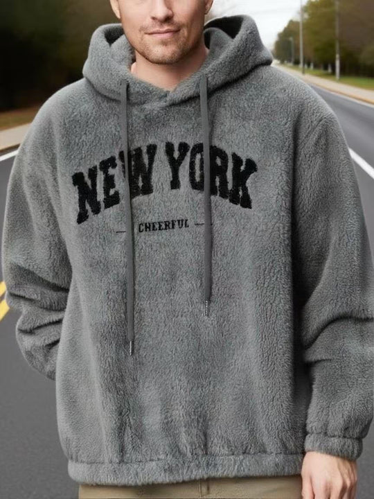 Herren nan kuscheliger Fleece-Hoodie mit Relief-Logo, Kordelzug und Kängurutasche R&B