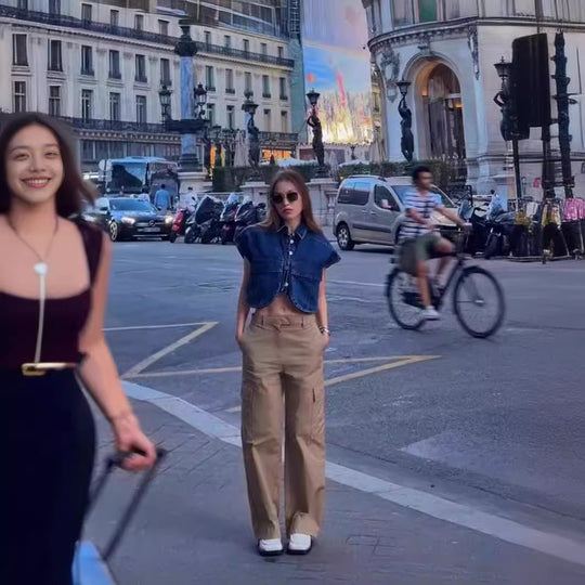 Damen ärmellose Utility-Bluse mit Taschen R&B