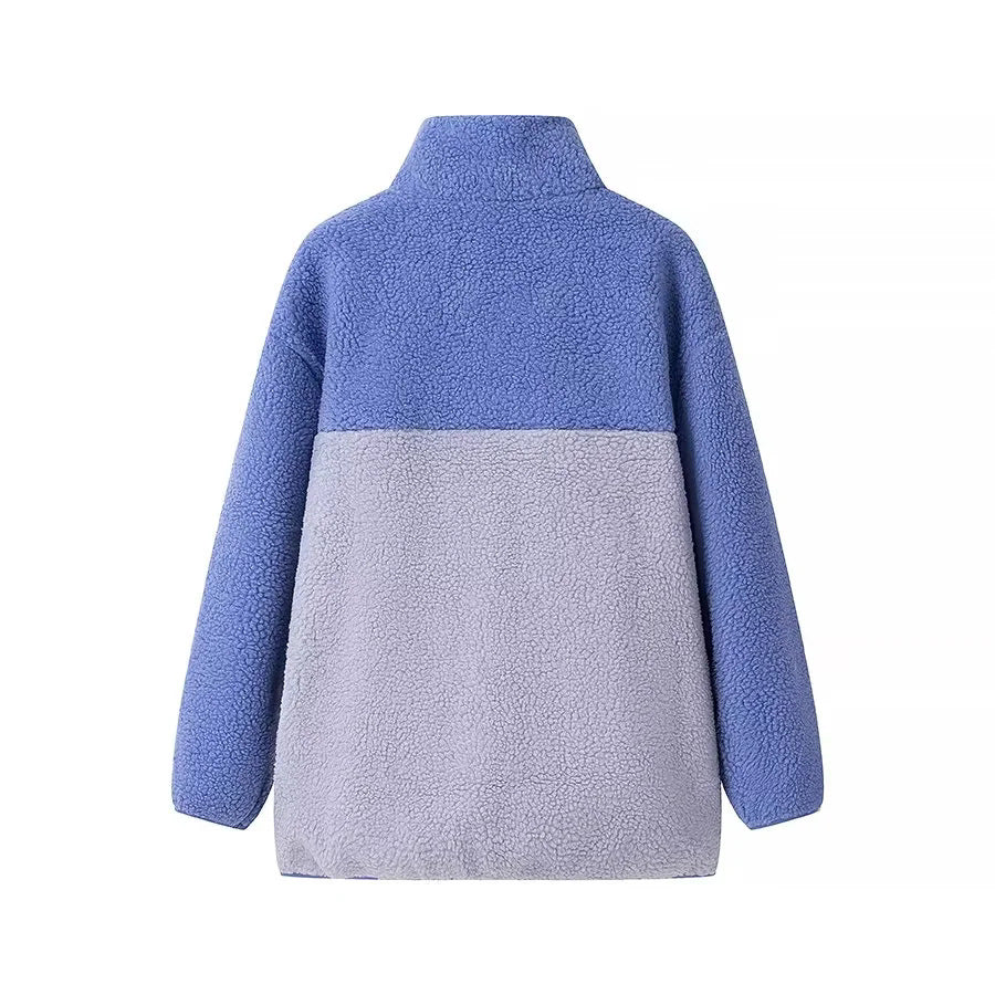 Damen oversize Fleecejacke mit hohem Kragen und praktischen Taschen R&B