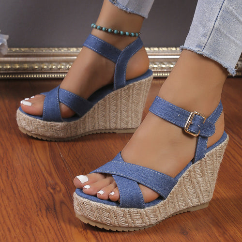 Damen Wedge-Sandaletten mit verstellbarem Riemen und natürlicher Jute-Sohle R&B
