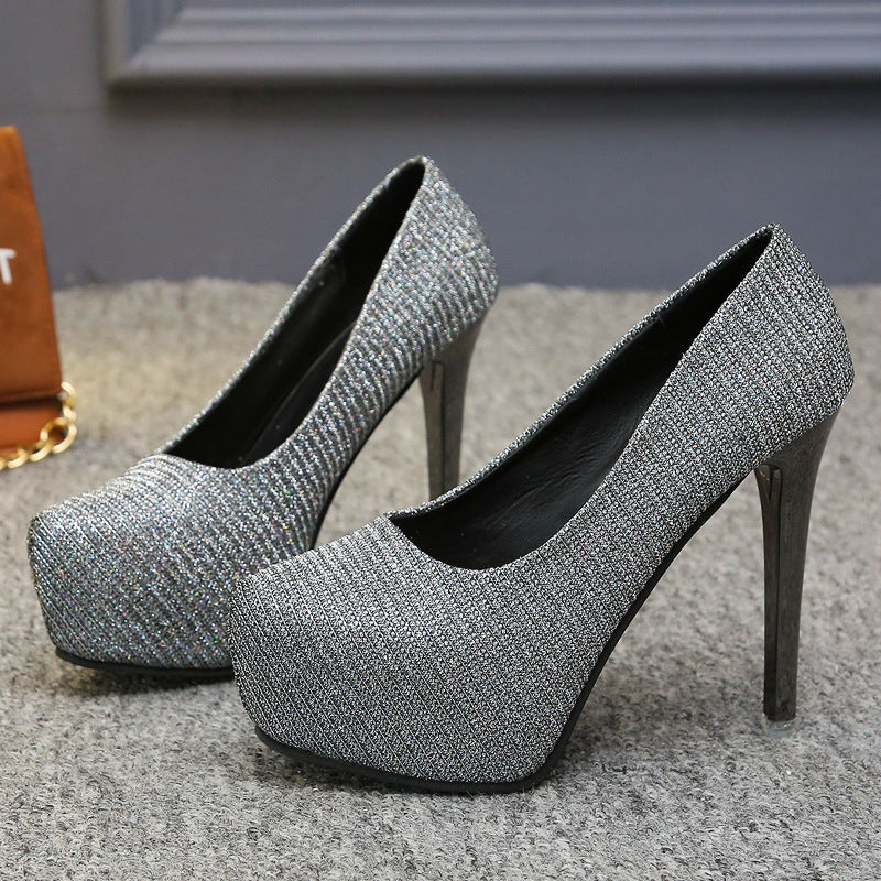 Damen Hochhackige Pumps mit glitzerndem Obermaterial und transparentem Absatz R&B