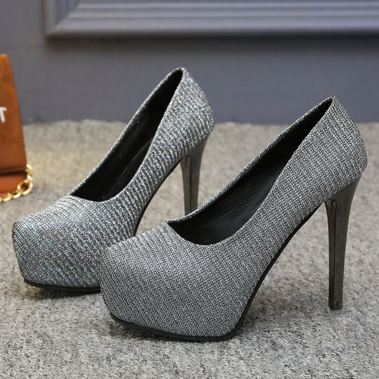 Damen Hochhackige Pumps mit glitzerndem Obermaterial und transparentem Absatz R&B