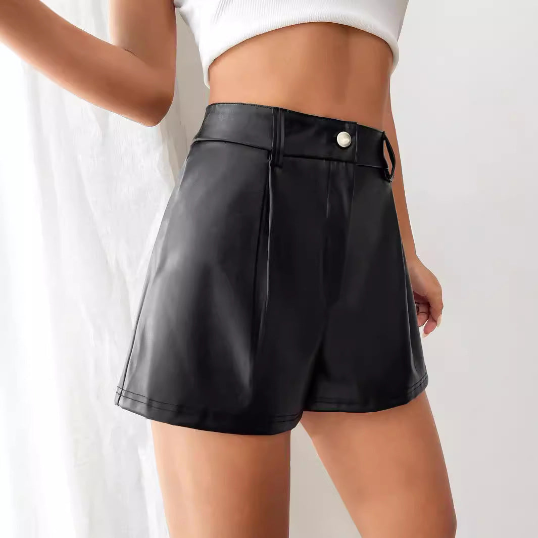 Damen Hochtaillierte Kunstleder-Shorts mit schickem Schnitt und dekorativen Falten R&B
