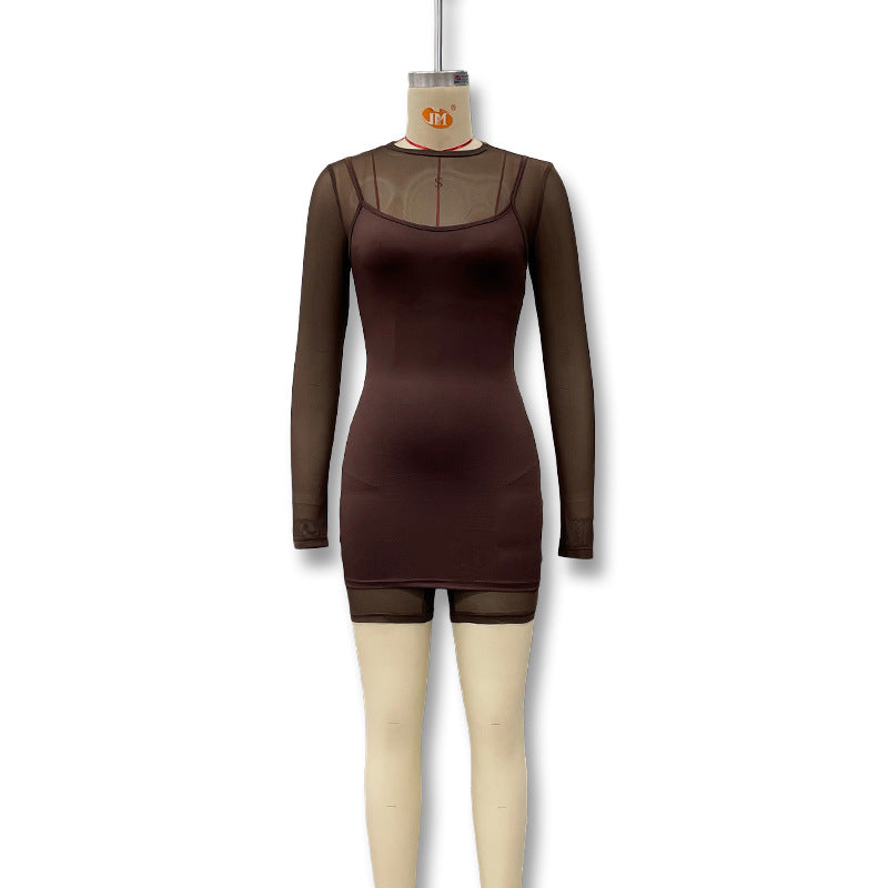 Damen Bodycon Kleid mit transparenten Ärmeln und figurbetontem Schnitt R&B
