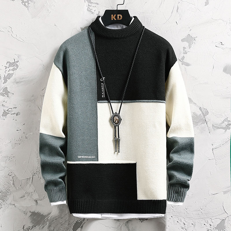 Herren hochwertiger Rollkragenpullover mit modernem geometrischem Design R&B