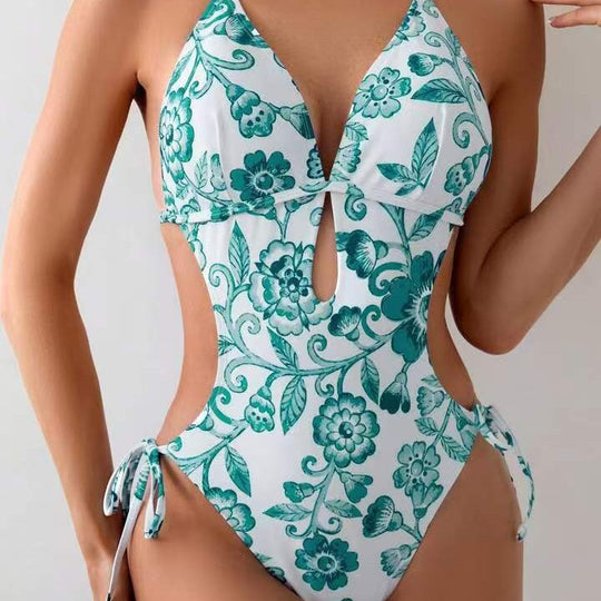 Damen ganzflächiger Bikini mit verspieltem floralen Design R&B