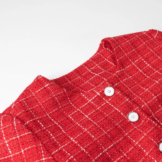 Damen Kurzjacke im klassischen Karomuster mit dekorativen Knöpfen R&B