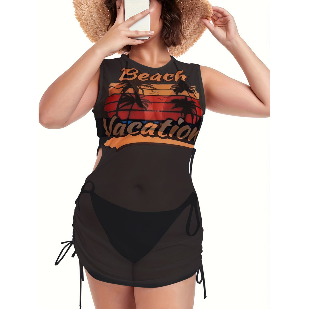 Damen Strandkleidung mit seitlichen Raffung und stylischem Print R&B