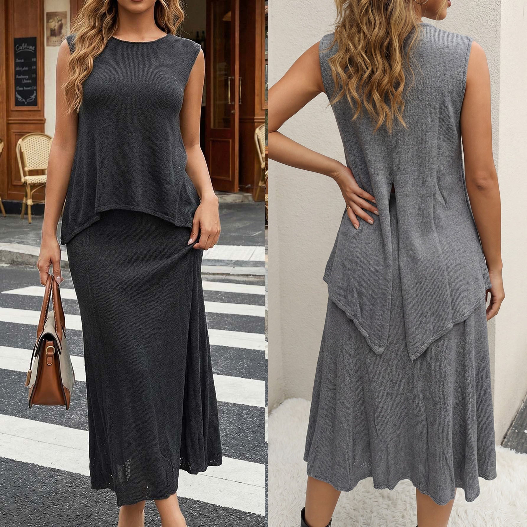 Damen lässiges Tragekleid aus leichtem Strickmaterial R&B