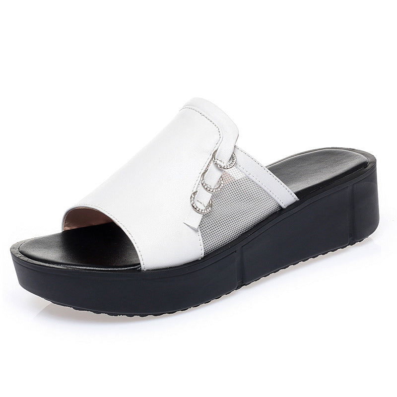 Damen Bequeme Plateau-Sandalen mit modischem Netzdesign und dekorativen Ketten