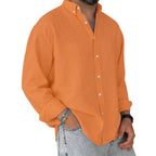 Herren nan leichtes Baumwoll-Leinen-Hemd mit Button-Down-Kragen und entspannter Relaxed-Fit R&B