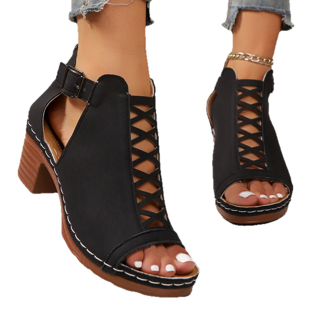 Damen nan Riemchen-Sandalette mit gekreuztem Riemchenmuster, Fersenreißverschluss und gepolstertem Komfortfußbett R&B