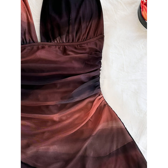 Damen Chiffonkleid mit tiefem V-Ausschnitt und zarter Wickeloptik R&B