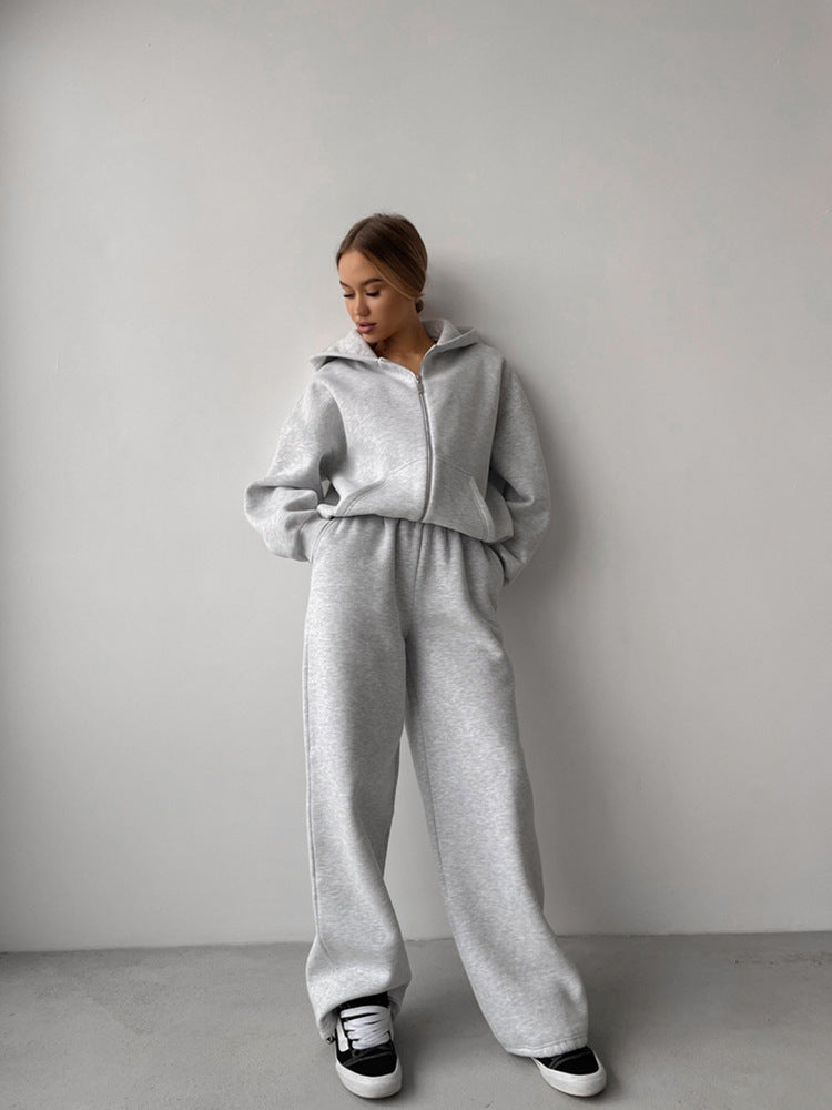 Damen lässiges Kapuzenjacken- und Jogginghosen-Set R&B
