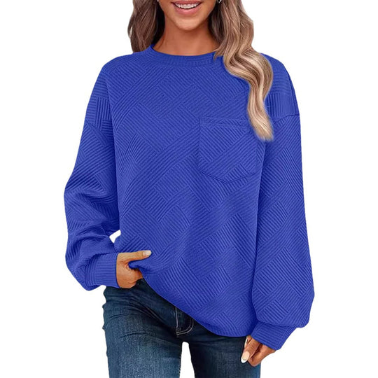Damen Lässiger Pullover mit strukturiertem Muster und praktischen Taschen R&B