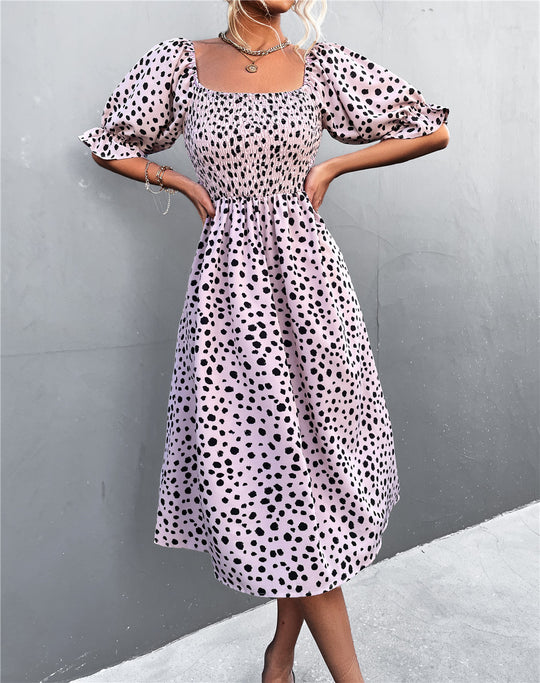Damen Midikleid mit Puffärmeln und figurbetontem Taillenschnitt R&B