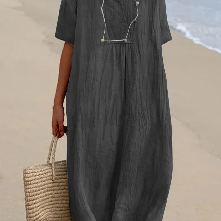 Damen lässiges Langarmkleid mit V-Ausschnitt und großzügigem Schnitt R&B