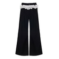 Damen Elegante weite High-Waist-Hose mit Spitzenbesatz R&B