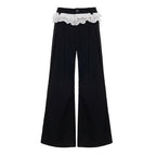 Damen Elegante weite High-Waist-Hose mit Spitzenbesatz R&B