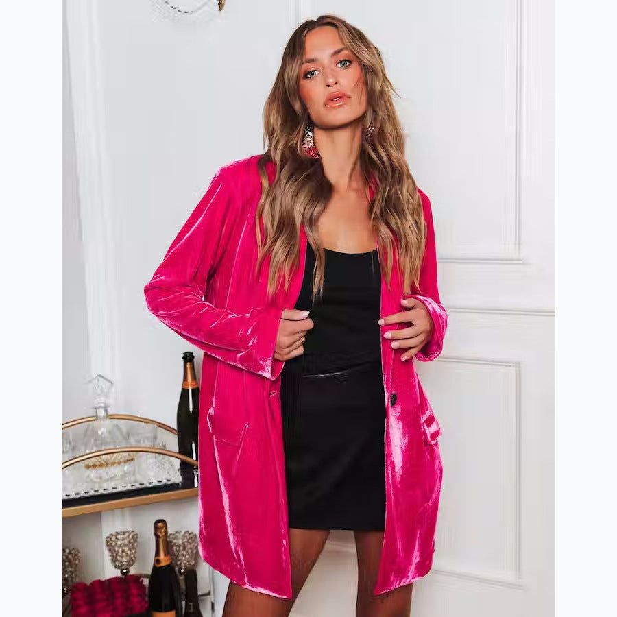 Damen Eleganter Velourscardigan mit lässigem Schnitt und praktischen Taschen R&B