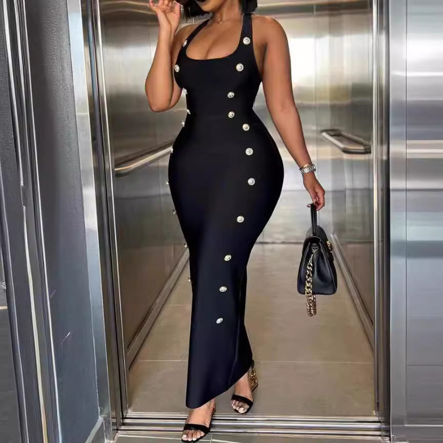 Damen Figurbetontes Maxikleid mit Knopfdetails R&B