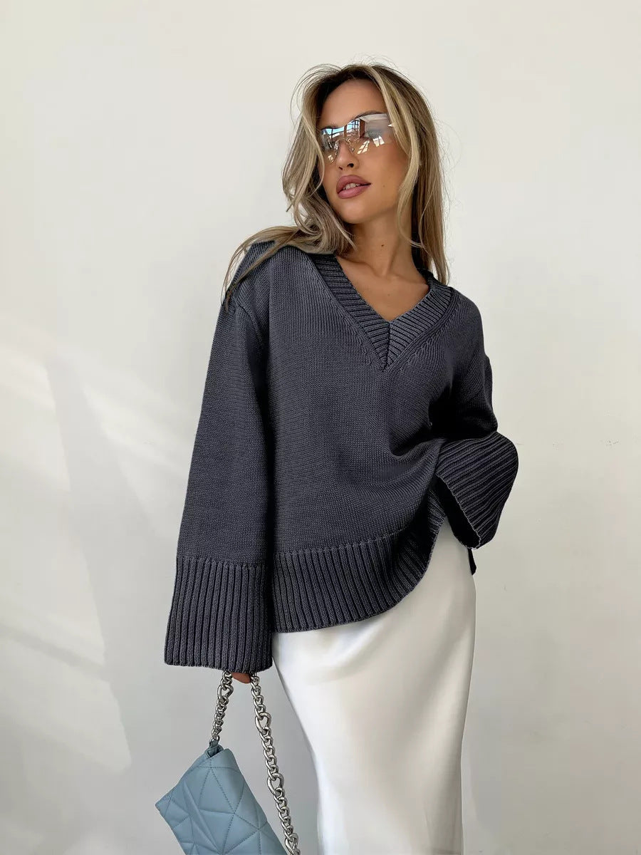 Damen V-Ausschnitt Pullover aus weichem Strick R&B