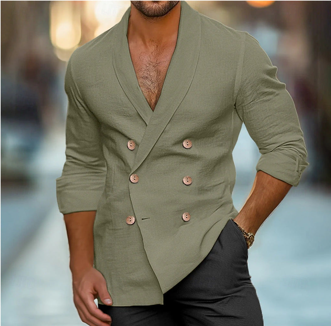 Herren elegante Leinenjacke mit doppelter Knopfleiste R&B