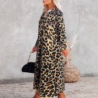 Damen Maxikleid mit trendigem Leopardenmuster und elegantem Wickeldesign R&B