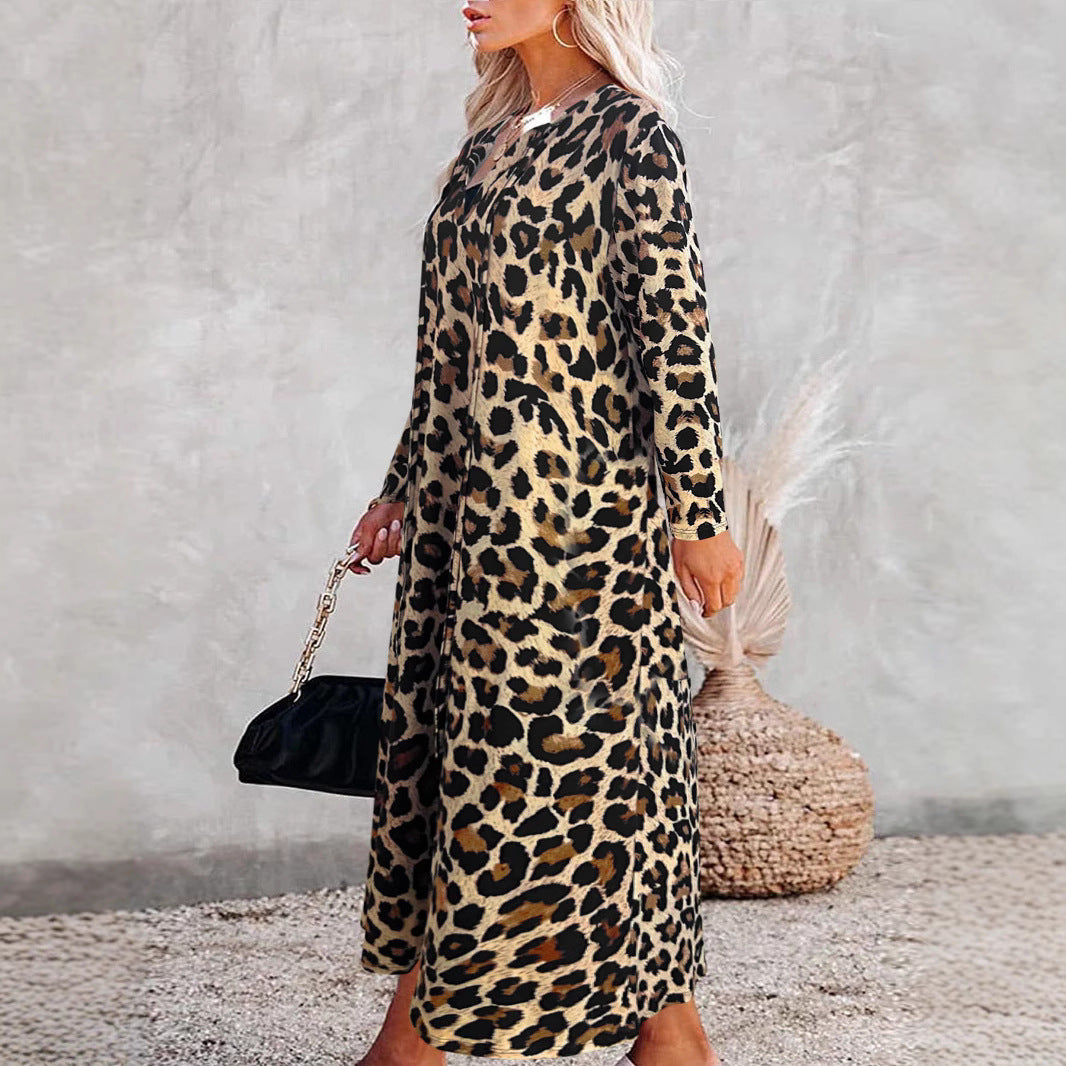 Damen Maxikleid mit trendigem Leopardenmuster und elegantem Wickeldesign R&B