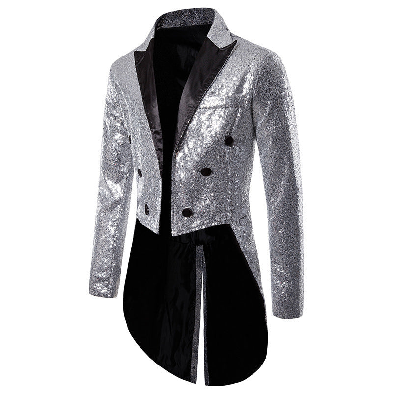 Herren Pailletten Blazer mit elegantem Doppelkinn-Design und extravaganten Details R&B
