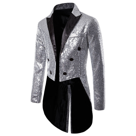 Herren Pailletten Blazer mit elegantem Doppelkinn-Design und extravaganten Details R&B