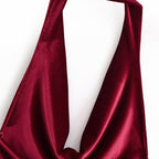 Damen elegantes Maxikleid mit tiefem V-Ausschnitt und fließendem Satin-Finish R&B