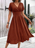 Damen Midikleid mit V-Ausschnitt und Taillenakzent R&B