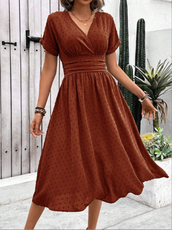 Damen Midikleid mit V-Ausschnitt und Taillenakzent R&B