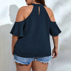 Damen Off-Shoulder Top mit Stehkragen und verspielten Rüschendetails R&B