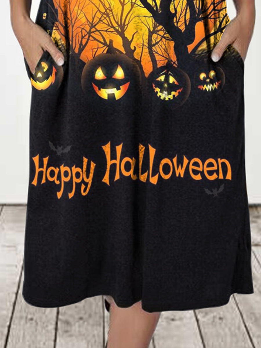 Damen Kapuzenkleid mit Halloween-Motiv und praktischen Taschen R&B