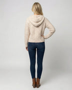 Kuscheliger Damen Strickpullover mit Kapuze Weißer Longsleeve Casual Look