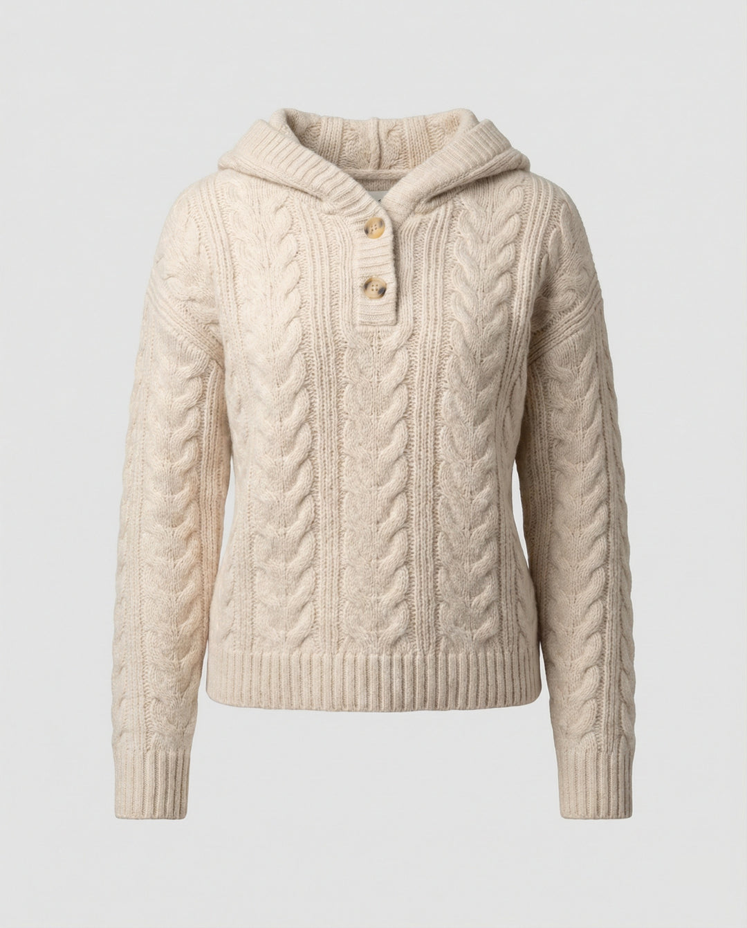 Kuscheliger Damen Strickpullover mit Kapuze Weißer Longsleeve Casual Look