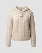 Kuscheliger Damen Strickpullover mit Kapuze Weißer Longsleeve Casual Look
