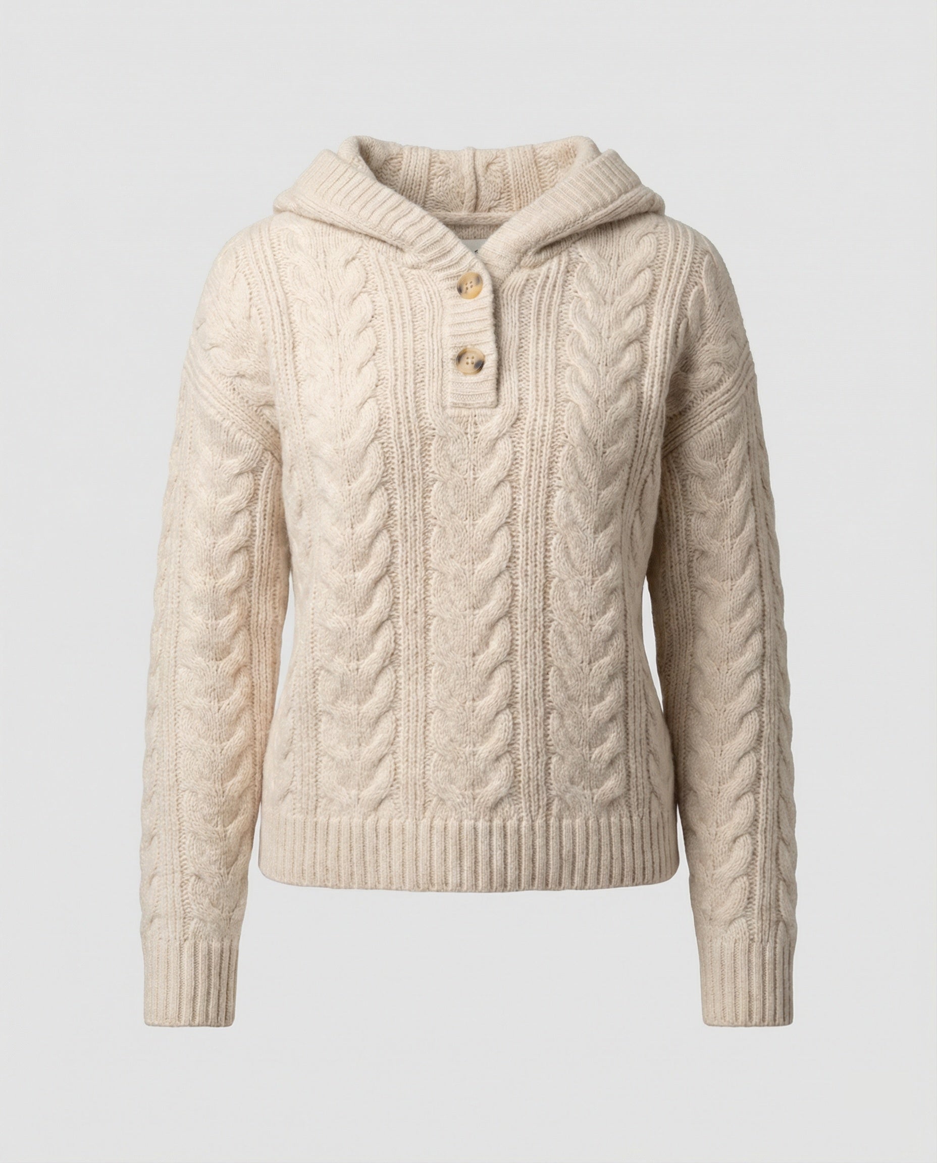 Kuscheliger Damen Strickpullover mit Kapuze Weißer Longsleeve Casual Look