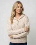Kuscheliger Damen Strickpullover mit Kapuze Weißer Longsleeve Casual Look