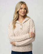 Kuscheliger Damen Strickpullover mit Kapuze Weißer Longsleeve Casual Look