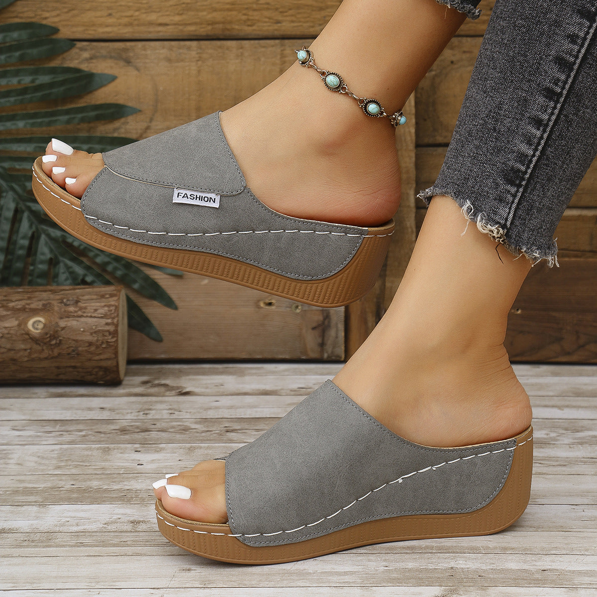 Damen Wedge-Pantoletten mit modischem Riemendesign und komfortablem Fußbett R&B 1779863329