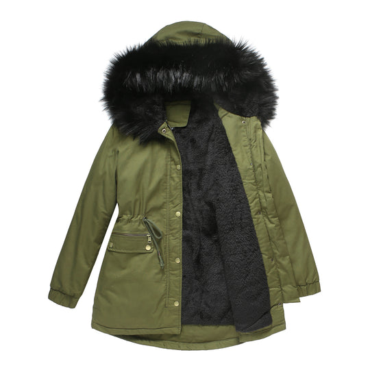 Damen isolierte Parka-Jacke mit abnehmbarem Kunstfellkragen und verstellbarem Taillenzug R&B