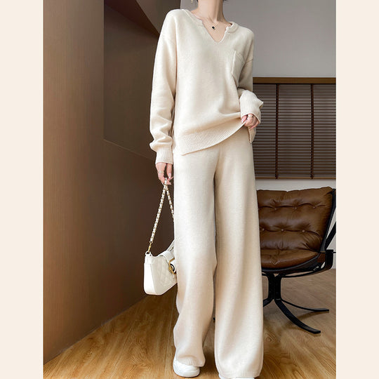 Damen gemütliches Strickensemble mit weitem Pullover und weiten Hosen R&B