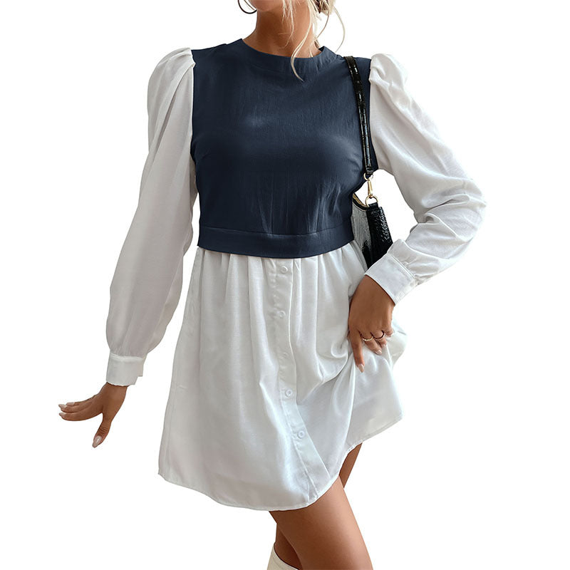 Damen Blusenkleid mit Puffärmeln und tailliertem Oberteil R&B